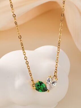 14K Gold Womens 1ct Diamond Green Emerald Gemstone Necklace 14 K Silver Jewelry